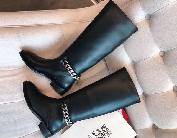 Givenchy Chain Leather Boots Riding Boots in Smooth Black Maremma Leather with Metal Chain on The Back of The Heel For Sale