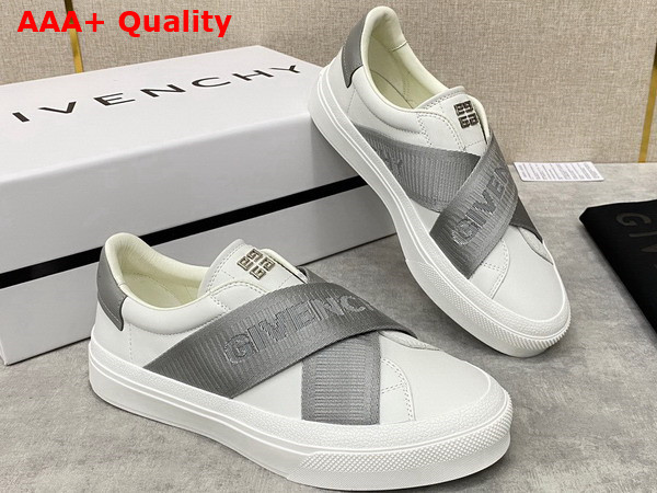 Givenchy City Sport Sneakers in Leather with Double Webbing Strap White and Grey Replica