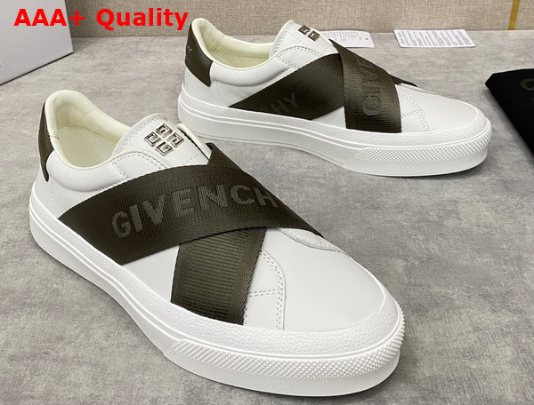 Givenchy City Sport Sneakers in Leather with Double Webbing Strap White and Khaki Replica