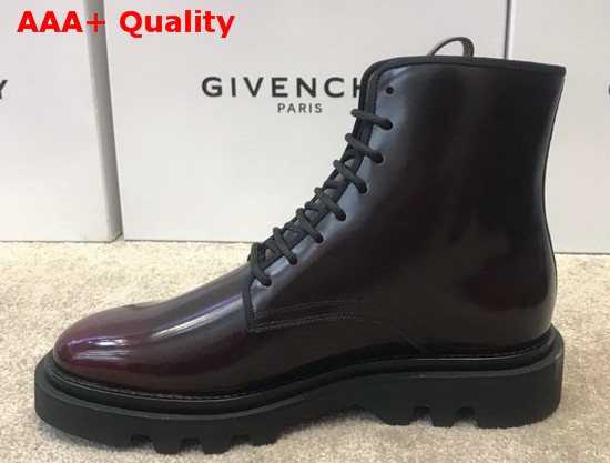 Givenchy Combat Boots Shoes in Shiny Brown Leather with Givenchy Print Replica