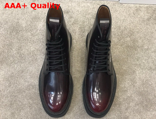 Givenchy Combat Boots Shoes in Shiny Brown Leather with Givenchy Print Replica