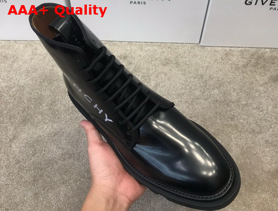 Givenchy Combat Boots Shoes in Smooth Black Box Leather with Givenchy Print Replica