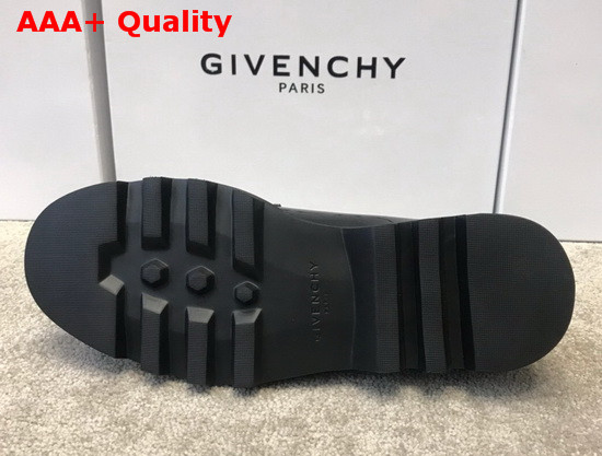 Givenchy Combat Derby Shoes in Shiny Black Leather with Givenchy Print Replica