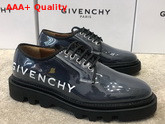 Givenchy Combat Derby Shoes in Shiny Blue Leather with Givenchy Print Replica