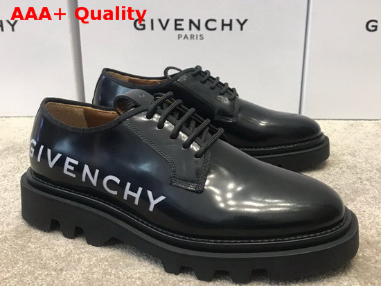 Givenchy Combat Derby Shoes in Smooth Black Box Leather with Givenchy Print Replica