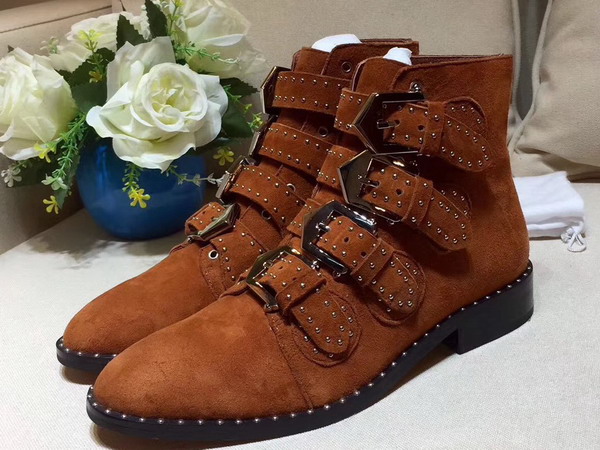 Givenchy Elegant Studs Ankle Boots in Brown Suede Calfskin For Sale