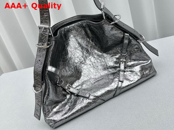 Givenchy Medium Voyou Bag in Silvery Grey Laminated Leather Replica