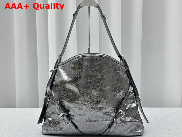 Givenchy Medium Voyou Bag in Silvery Grey Laminated Leather Replica