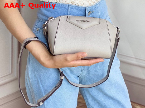Givenchy Nano Antigona Bag in Light Grey Varnished Leather Replica
