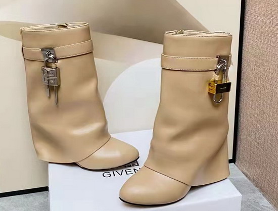 Givenchy Shark Lock Ankle Boots in Beige Leather Replica