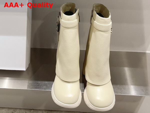 Givenchy Shark Lock Biker Ankle Boots in Beige Grained Leather Replica