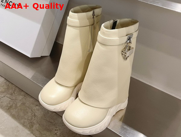 Givenchy Shark Lock Biker Ankle Boots in Beige Grained Leather Replica