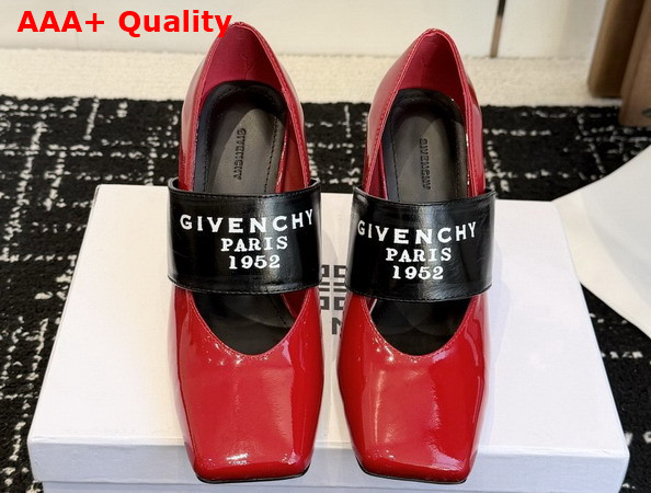 Givenchy Sliced Square Givenchy Tape Pumps in Deep Red Patent Leather Replica