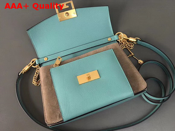Givenchy Small GV3 Bag in Aqua Flat Grain Leather and Taupe Suede with Flap and Removable Shoulder Strap Replica
