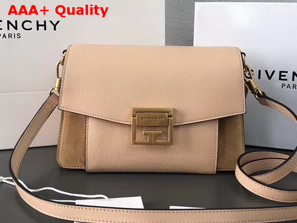 Givenchy Small GV3 Bag in Nude Flat Grain Leather and Light Beige Suede with Flap and Removable Shoulder Strap Replica