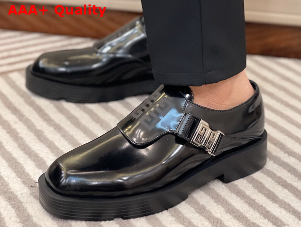 Givenchy Squared Derbies in Black Brushed 4G Leather with 4G Buckle Replica