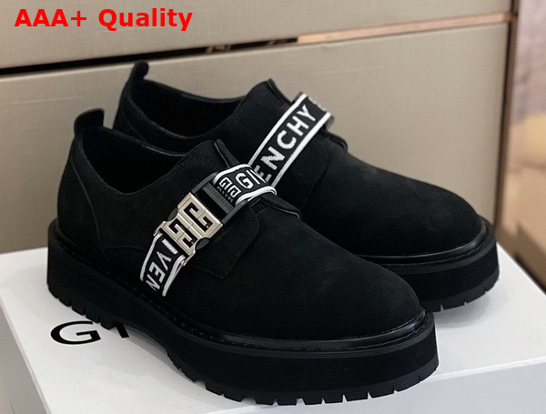 Givenchy Squared Derbies in Black Suede Leather with Givenchy Strap and 4G Buckle Replica