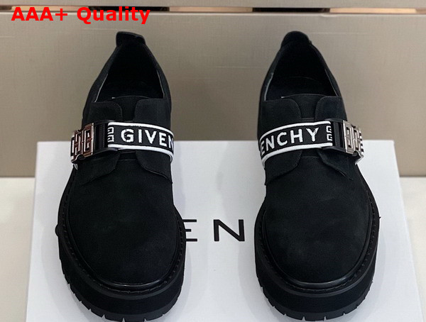 Givenchy Squared Derbies in Black Suede Leather with Givenchy Strap and 4G Buckle Replica