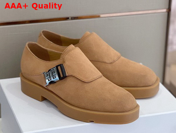 Givenchy Squared Derbies in Light Brown Suede Leather with 4G Buckle Replica