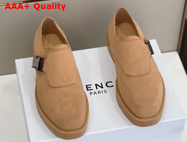 Givenchy Squared Derbies in Light Brown Suede Leather with 4G Buckle Replica