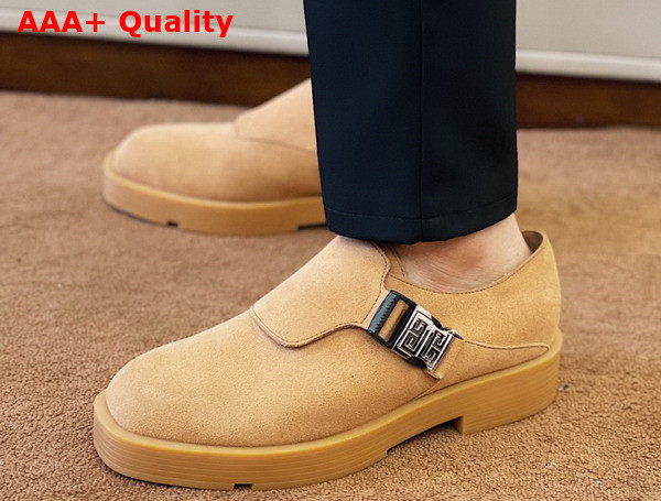 Givenchy Squared Derbies in Light Brown Suede Leather with 4G Buckle Replica