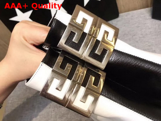 Givenchy Two Tone 4G Ankle Boots in Black and White Grained Leather Replica