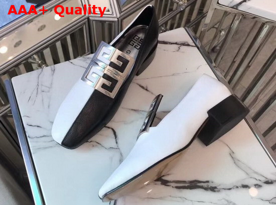 Givenchy Two Tone 4G Loafers Black and White Grained Leather with Silver Metal 4G Emblem Replica