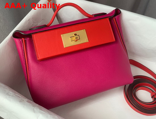 Hermes 24 24 Mini Bag Rose Togo and Swift Calfskin Replica