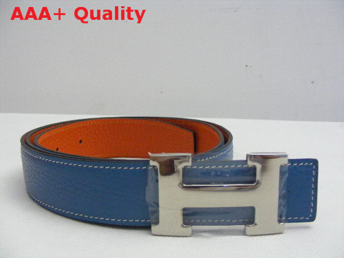 Hermes 32mm reversible leather strap in blue orange Replica