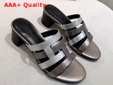 Hermes Amica Sandal Antique Silver and Silver Calfskin Replica