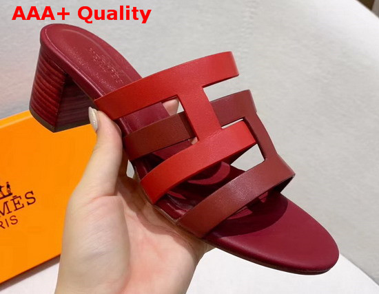 Hermes Amica Sandal Rouge Grenat and Orange Solaire Calfskin Replica