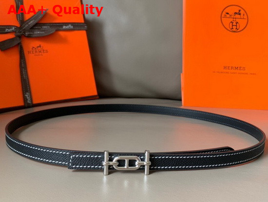 Hermes Ancre Belt Buckle Reversible Leather Strap 13mm Swift and Epsom Calfskin Black Replica