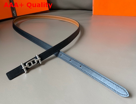 Hermes Ancre Belt Buckle Reversible Leather Strap 13mm Swift and Epsom Calfskin Noir and Gold Replica