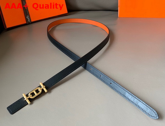 Hermes Ancre Belt Buckle Reversible Leather Strap 13mm Swift and Epsom Calfskin Noir and Orange Replica