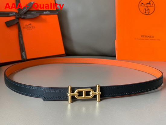 Hermes Ancre Belt Buckle Reversible Leather Strap 13mm Swift and Epsom Calfskin Noir and Orange Replica