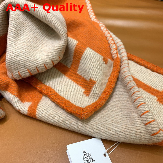 Hermes Avalon Throw Blanket in Ecru and Potiron Merinos Wool and Cashmere Replica