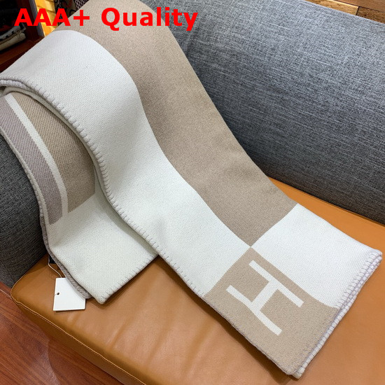 Hermes Avalon Vibration Throw Blanket in Beige Jacquard Woven Wool and Cashmere Replica