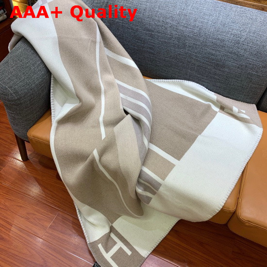 Hermes Avalon Vibration Throw Blanket in Beige Jacquard Woven Wool and Cashmere Replica