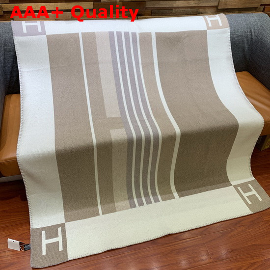 Hermes Avalon Vibration Throw Blanket in Beige Jacquard Woven Wool and Cashmere Replica