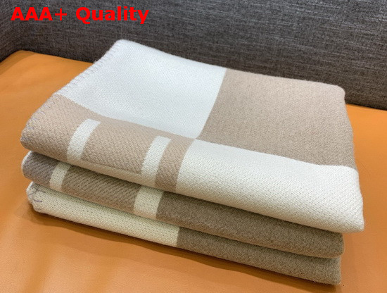 Hermes Avalon Vibration Throw Blanket in Beige Jacquard Woven Wool and Cashmere Replica