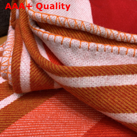 Hermes Avalon Vibration Throw Blanket in Beige and Fuchsia Jacquard Woven Wool and Cashmere Replica