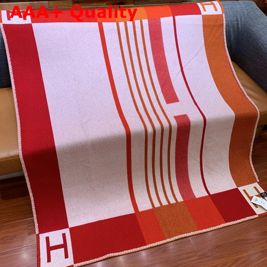 Hermes Avalon Vibration Throw Blanket in Beige and Fuchsia Jacquard Woven Wool and Cashmere Replica