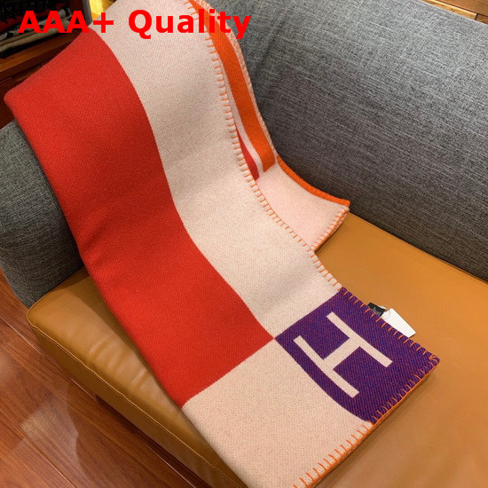 Hermes Avalon Vibration Throw Blanket in Orange Jacquard Woven Wool and Cashmere Replica