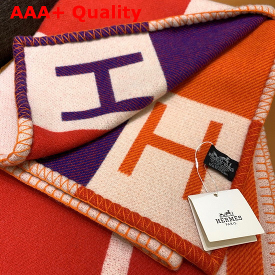 Hermes Avalon Vibration Throw Blanket in Orange Jacquard Woven Wool and Cashmere Replica