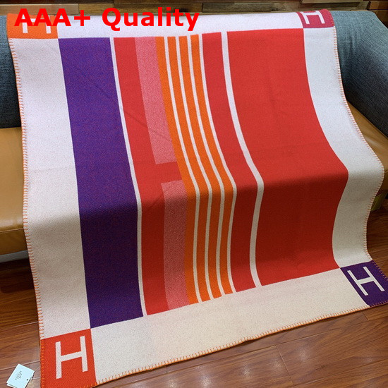 Hermes Avalon Vibration Throw Blanket in Orange Jacquard Woven Wool and Cashmere Replica