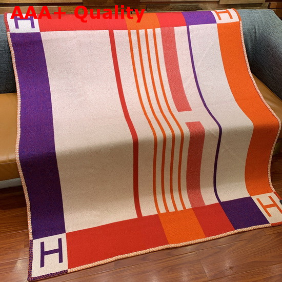 Hermes Avalon Vibration Throw Blanket in Orange Jacquard Woven Wool and Cashmere Replica