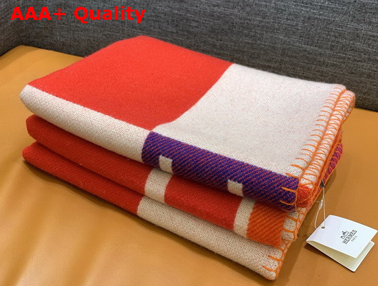 Hermes Avalon Vibration Throw Blanket in Orange Jacquard Woven Wool and Cashmere Replica
