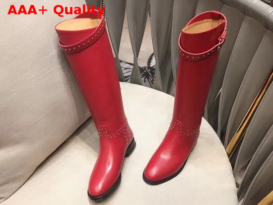 Hermes Bardigiano Boot in Carmin Box Calfskin Inox Plated Rivets and Albion Buckle Replica