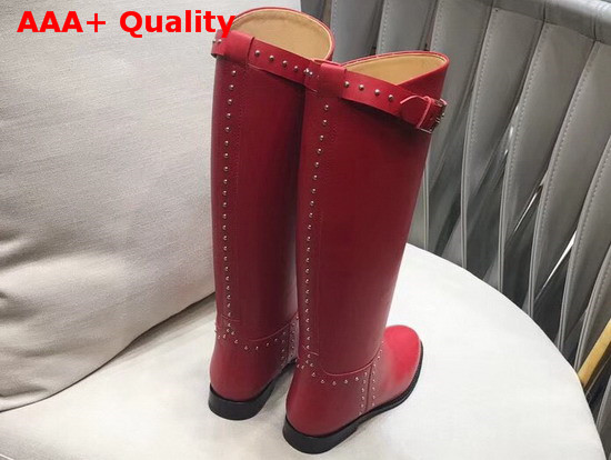 Hermes Bardigiano Boot in Carmin Box Calfskin Inox Plated Rivets and Albion Buckle Replica