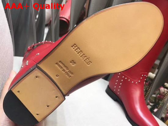 Hermes Bardigiano Boot in Carmin Box Calfskin Inox Plated Rivets and Albion Buckle Replica